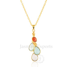 Colorful Multi Gemstones Colares de prata esterlina, encantos de pedras preciosas Silver Necklace